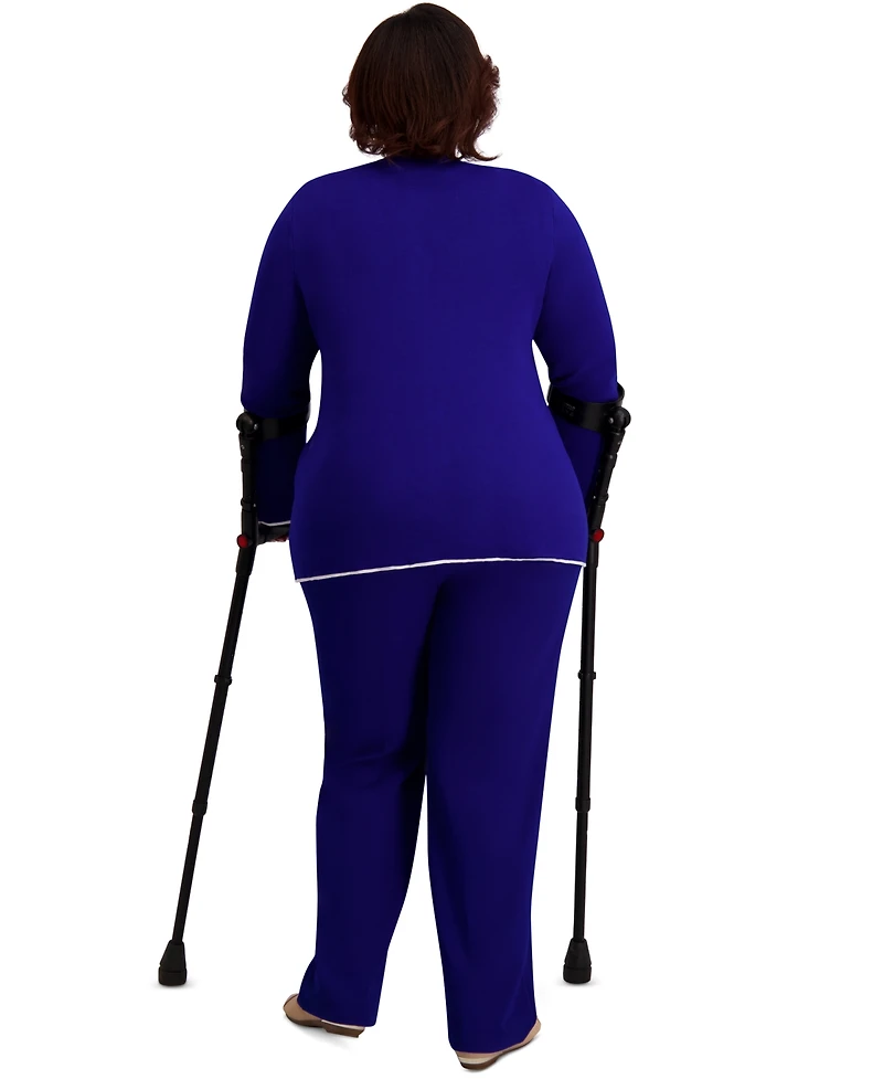 Kasper Round-Neck Long-Sleeve Button Front Cardigan, Regular & Plus