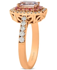 Le Vian Peach Morganite (1 ct. t.w.), Passion Fruit Tourmaline (1/3 ct. t.w.), & Nude Diamond (3/8 ct. t.w.) Halo Ring in 14k Rose Gold