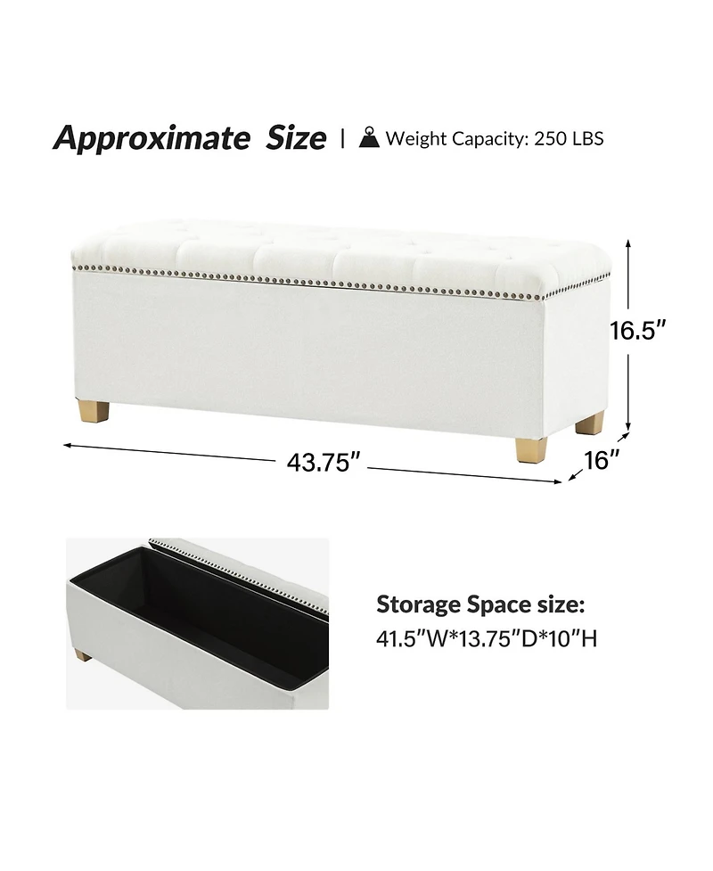 Lauris Classic Tufted Design Storage Bench with Nailhead Trim