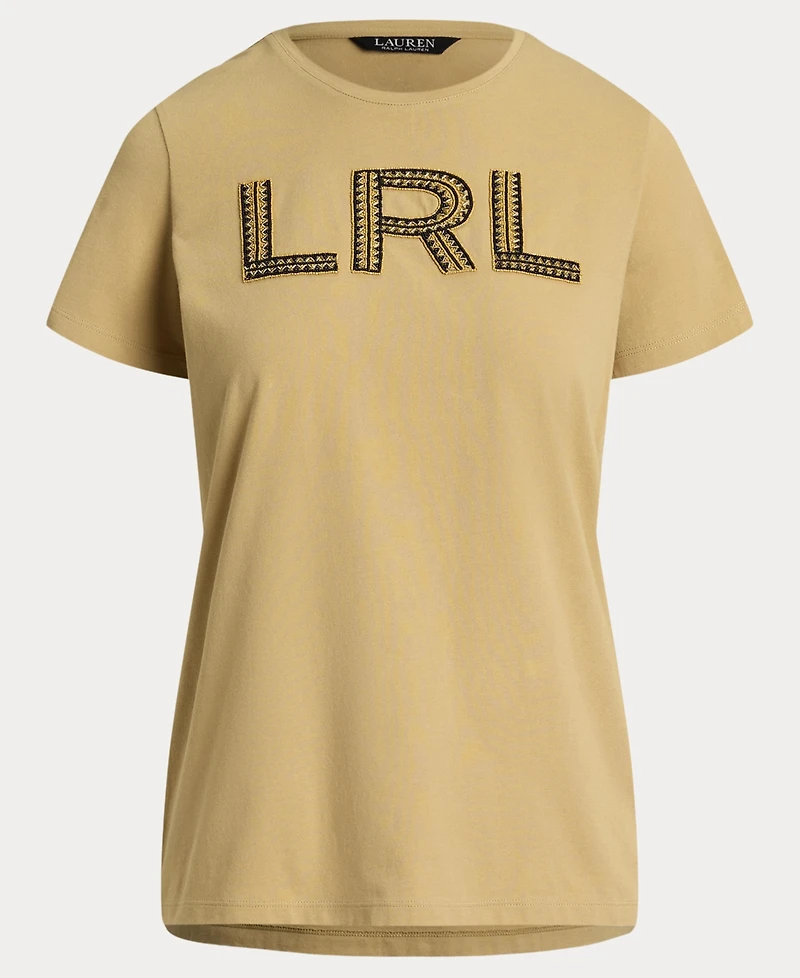 Lauren Ralph Women's Beaded-Logo Cotton Jersey Tee