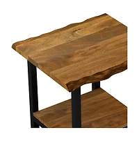 Industrial Solid Wood & Iron Square End Table with Lower Shelf