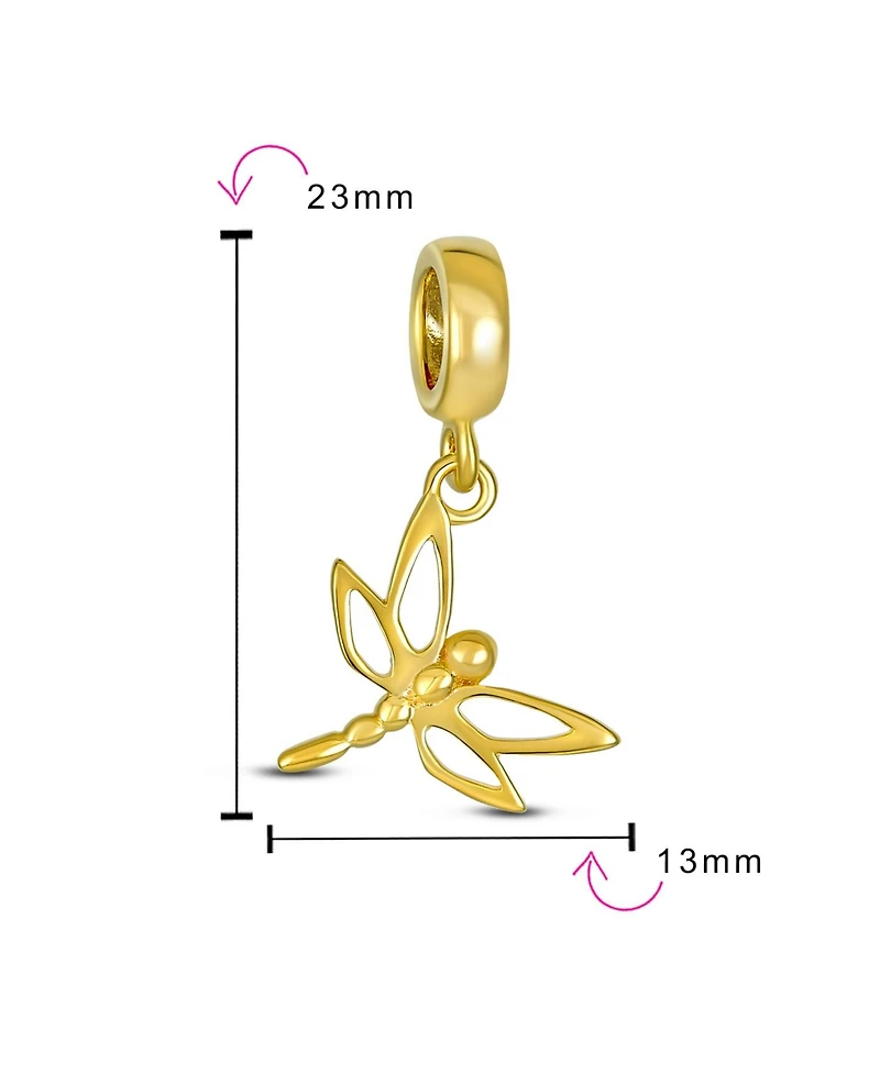 Bling Jewelry Dragonfly Firefly Butterfly Dangle Charm Bead 14K Gold Plated Sterling Silver