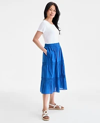 Style & Co Women's Cotton Lace Pull On Tiered Skirt, Exclusively at Macy's