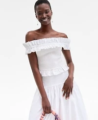 On 34th Womens Off The Shoulder Smocked Top Drop Waist Midi Skirt Exclusively At Macys