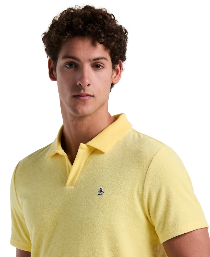 Original Penguin Men's Slim Fit Short Sleeve Terry Open Collar Polo Shirt