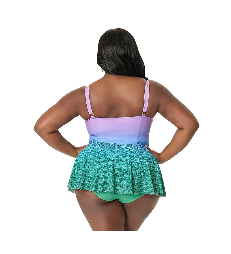 Unique Vintage Plus Spaghetti Strap Sweetheart Skirted One Piece Swimsuit