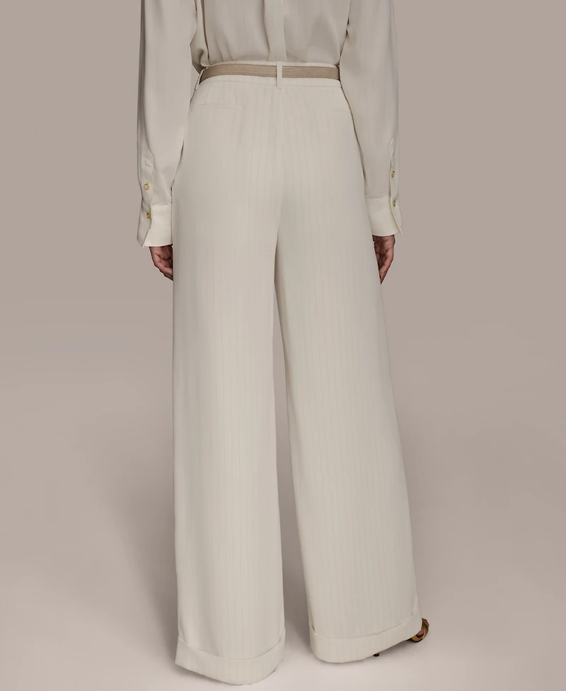 Donna Karan New York Women's Pinstripe Wide-Leg Belted Pants, Regular & Petite