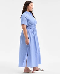 On 34th Plus Size Striped Classic-Collar Midi Shirtdress, Exclusively at Macy's