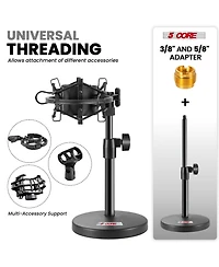 5 Core 3n1 Mic Stand Desk Adjustable Table Microphone Stands w Phone Holder Mic Clip