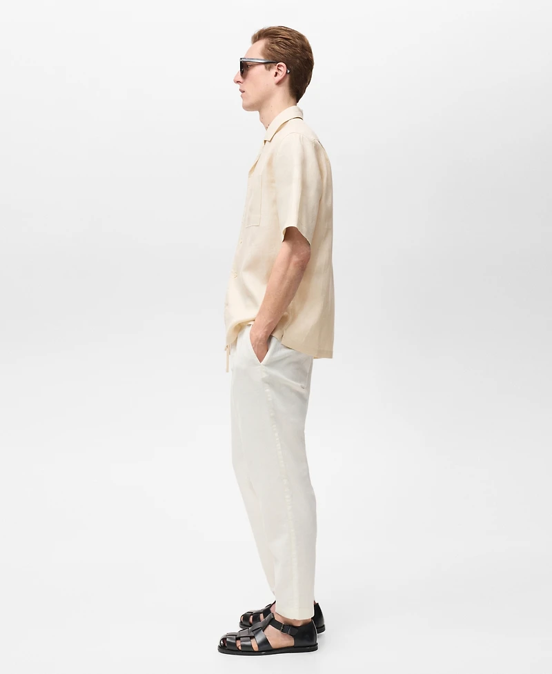 Mango Men's Linen Bowling-Collar Shirt