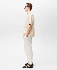 Mango Men's Linen Bowling-Collar Shirt