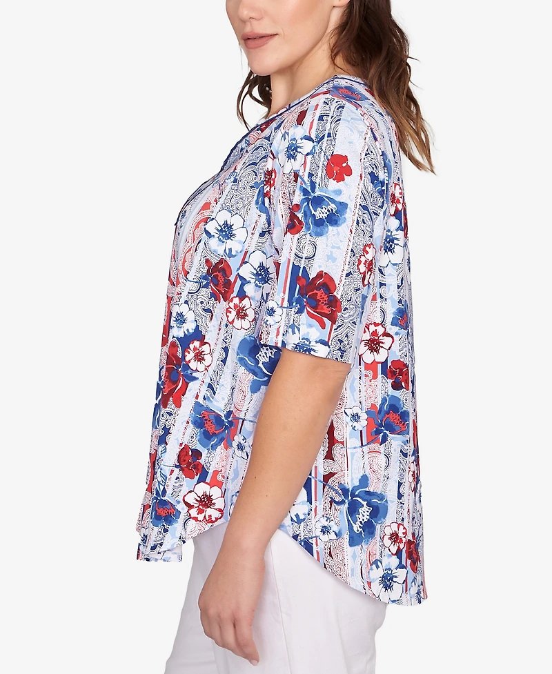 Ruby Rd. Plus Riviera Floral Stripe Print Knit Top
