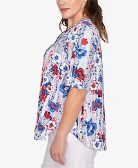 Ruby Rd. Plus Riviera Floral Stripe Print Knit Top