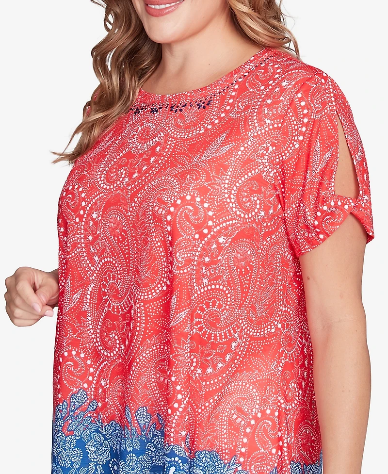 Ruby Rd. Plus Americana Embellished Jersey Crew Neck Top