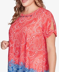 Ruby Rd. Plus Americana Embellished Jersey Crew Neck Top