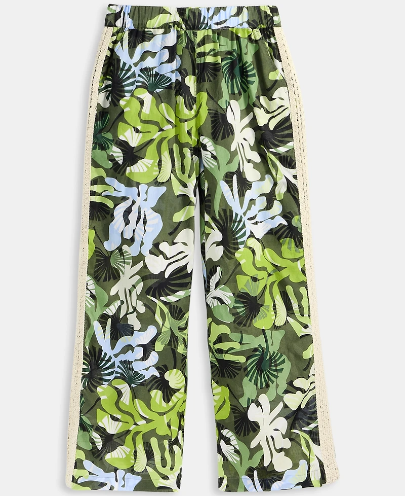 On 34th Women's Leaf-Print Crochet-Trim Wide-Leg Pants, Exclusively at Macy's