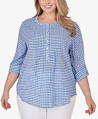 Ruby Rd. Plus Gingham Silky Henley Crew Neck Top