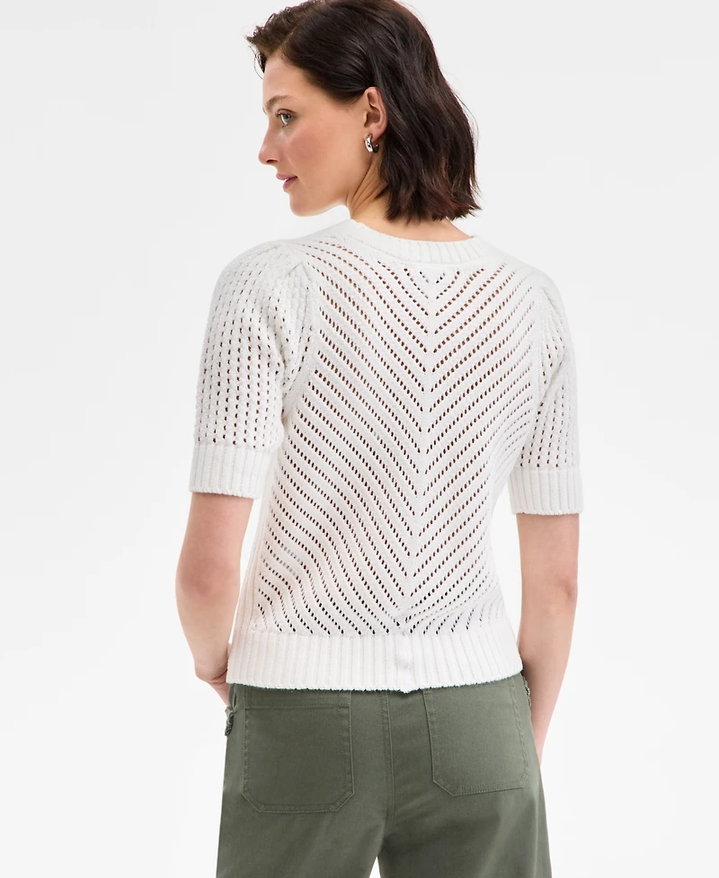On 34th Women's Diagonal-Knit Puff-Sleeve Sweater, Exclusively at Macy's