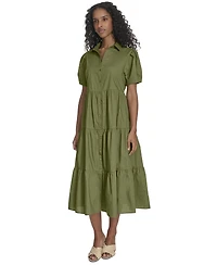 Calvin Klein Women's Cotton Tiered Midi Shirtdress