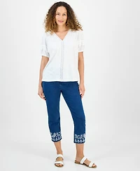 Style & Co Petite Mixed Trim Top, Exclusively at Macy's