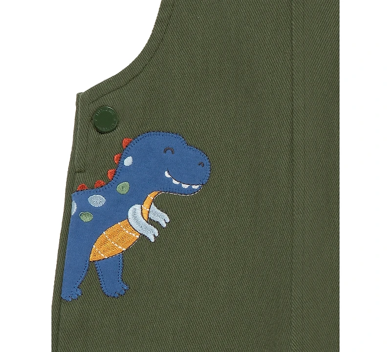 Little Me Baby Boys Cotton Striped T-Shirt & Dino Overalls Set