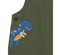 Little Me Baby Boys Cotton Striped T-Shirt & Dino Overalls Set