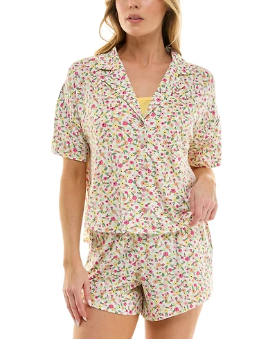 Roudelain Women's Oversized Shirt, Cami & Boxer Short 3-Pc. Pajama Set