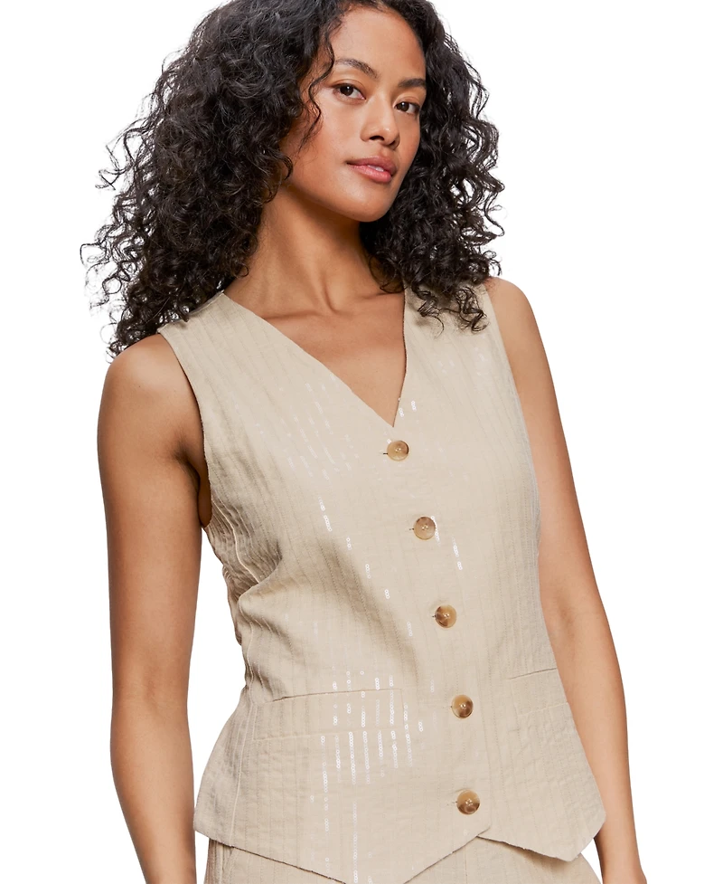 Sanctuary Women's Sequin Stripe Button-Front Vest