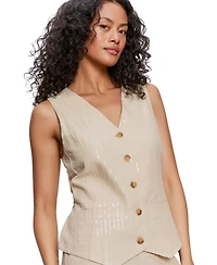 Sanctuary Women's Sequin Stripe Button-Front Vest