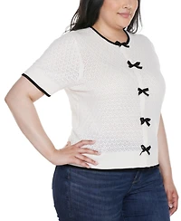 Belldini Plus Bow Detail Pointelle Short Sleeve Sweater