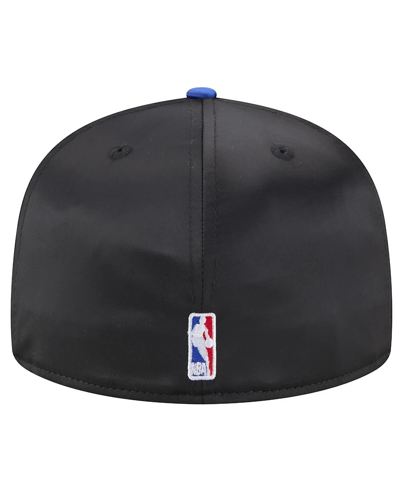 New Era Men's Black/Blue York Knicks Throwback Satin Vintage Pin Two-Tone 59FIFTY Fitted Hat