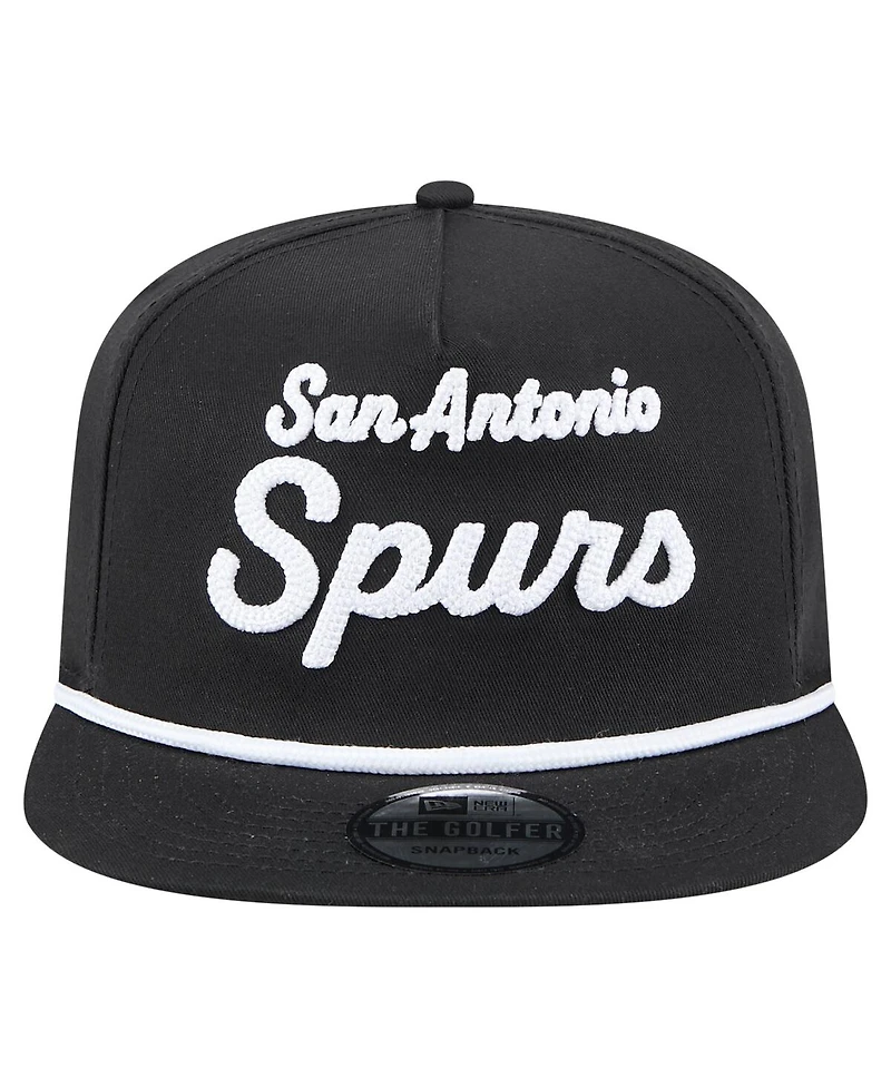 New Era Men's Black San Antonio Spurs Team Text Golfer Snapback Hat