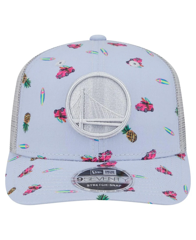 New Era Men's Light Blue/Gray Golden State Warriors Adventure Aloha Pattern 9SEVENTY Stretch Snap Hat