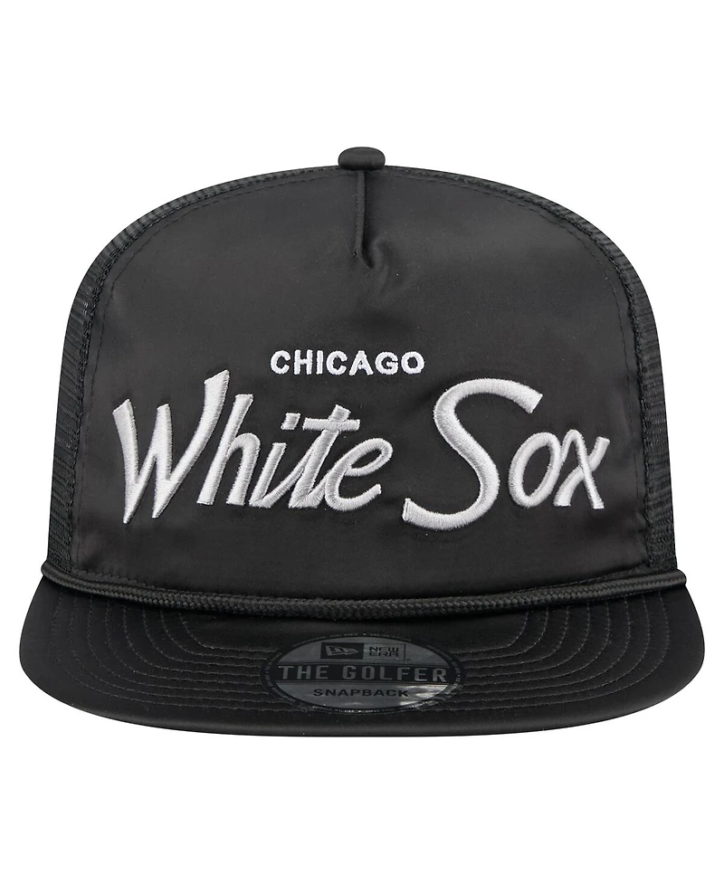 New Era Men's Black Chicago White Sox Retro Satin Script Golfer Adjustable Hat
