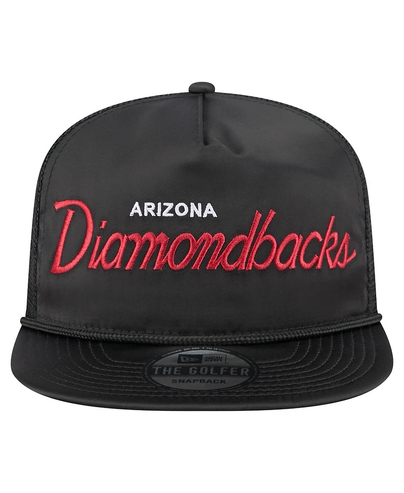 New Era Men's Black Arizona Diamondbacks Retro Satin Script Golfer Adjustable Hat