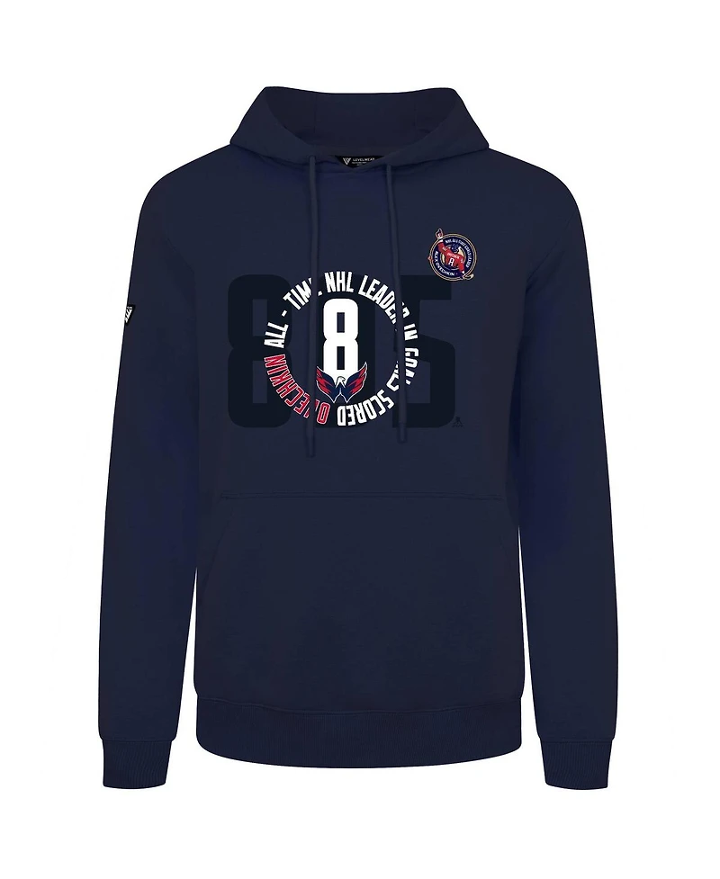 LevelWear Men's Alexander Ovechkin Navy Washington Capitals Nhl All-Time Leading Goal Scorer Milestone Name Number Podium Pullover Hoodie
