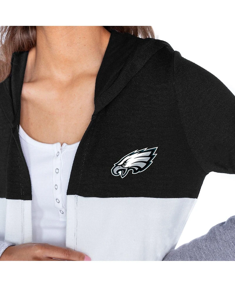 Gameday Couture Women's Black Philadelphia Eagles Tri-Blend Color Block Lightweight Cardigan Hoodie