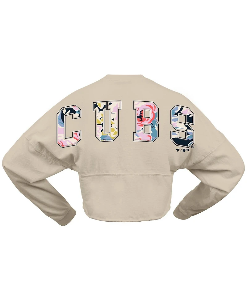 Fanatics Women's Cream Chicago Cubs Floral Preppy Cropped Long Sleeve T-Shirt