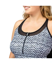 Free Country Plus Size Mesh Zip-Up Tankini Top