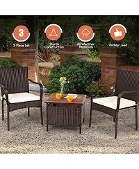 Gymax 3PCS Outdoor Patio Bistro Set Pe Rattan Conversation Set w/ Umbrella Hole