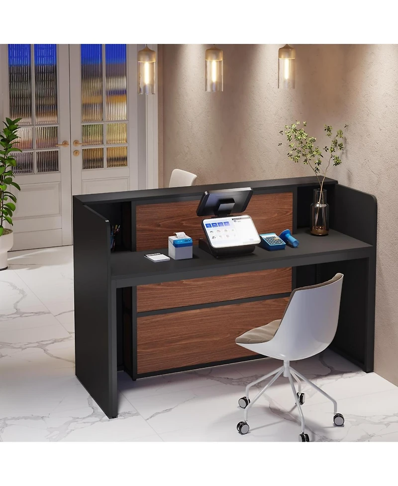 Tribesigns Reception Desk with Led Lights, 63 Inches Front Counter Desk for Checkout, Lobby, Salon, Retail, Modern Large Counter Table for Store Shop