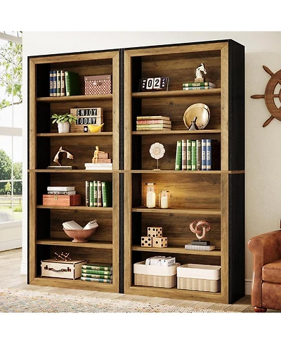 Tribesigns Set of 2 Tall Bookshelves, 74.4'' Vintage 7-Tier Open Storage Shelving Units, Freestanding Display Racks for Living Room, Bedroom, or Home