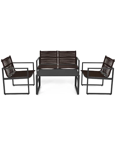 Gymax 4PCS Patio Conversation Furniture Set Yard Garden Outdoor w/ Coffee Table