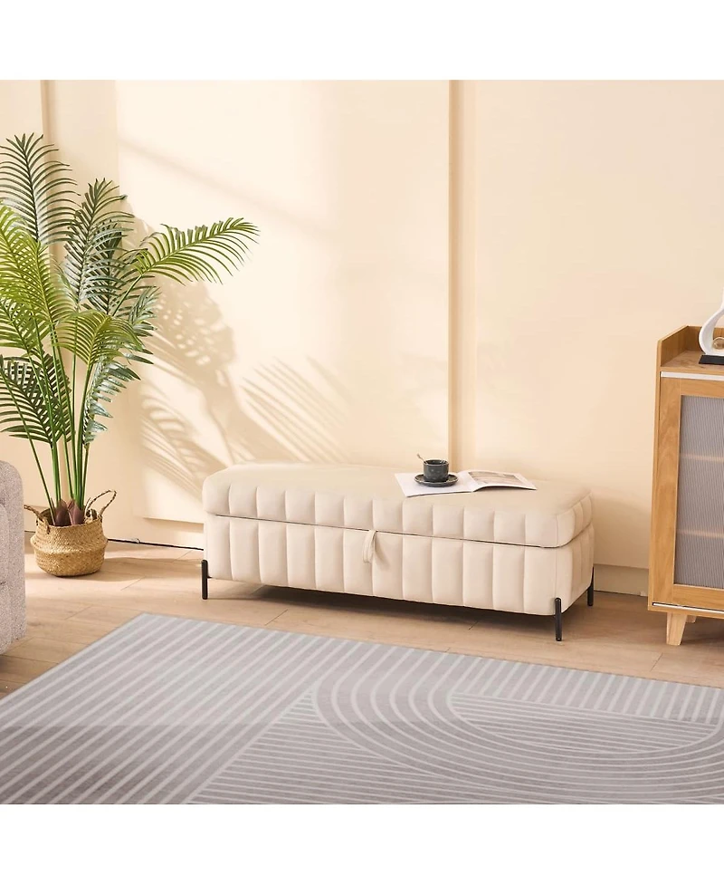 Velvet Upholstered Storage Bench with Flip Top Hidden Compartment for Bedroom, Living Room, Entryway or Window Seat-The Pop Home