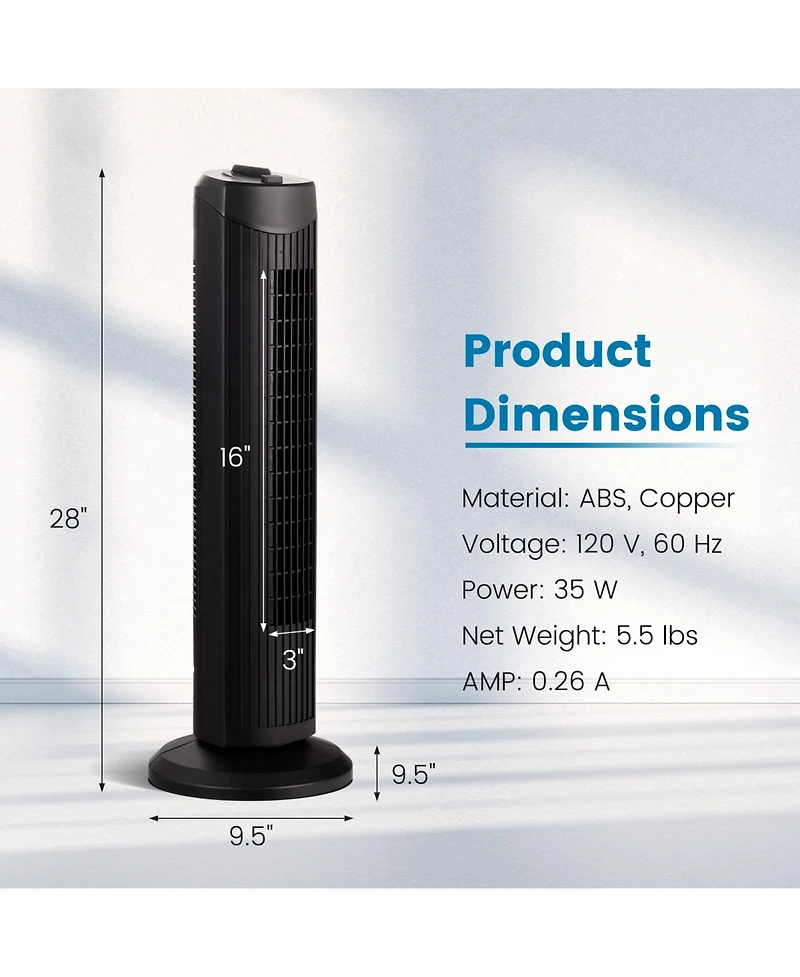 Fan task 35W 28 Inch Quiet Bladeless Oscillating Tower Fan