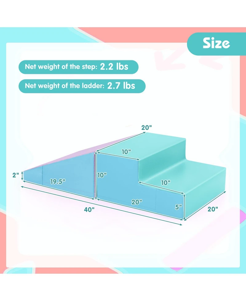 2-Piece Step and Slide Climber for Infants Toddlers Baby Soft Play Set Foam Blocks