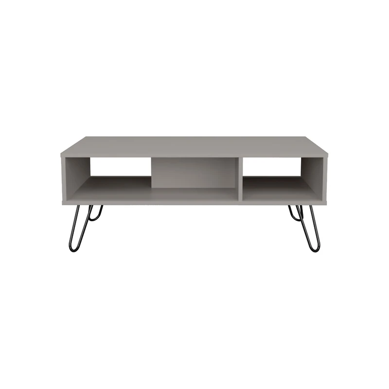 Selma Coffee Table with 4 Legs and 2 Shelves, Taupe