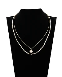 Unwritten Labradorite Stone Mother of Pearl and Cubic Zirconia Clover Layered Necklace Set