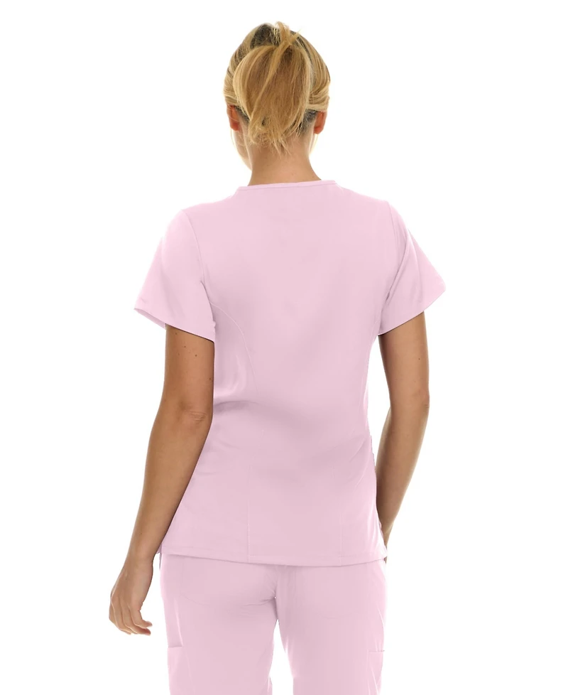Medichic Women's Eleanor 3-Pocket Stretch V-Neck Scrub Top Shocking Pink Medium