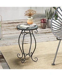 Small Plant Stand with Weather Resistant Ceramic Tile Tabletop